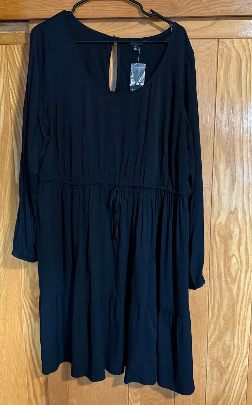 NWT Torrid Black Long Sleeve Tiered Challis Skater Dress, 3X